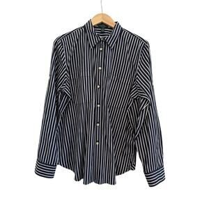 Lauren Ralph Lauren Relaxed Fit Striped Button Down Shirt Womens XL Blue Career